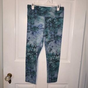 Athleta Kids Teal and Navy Patterned Leggings